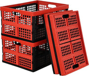 4 Pack 34L Folding Plastic Storage Crates Stackable 43.8x33x23cm