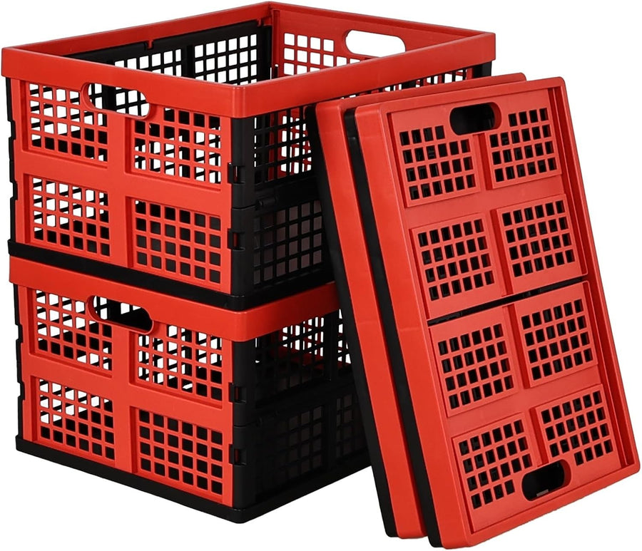 4 Pack 34L Folding Plastic Storage Crates Stackable 43.8x33x23cm