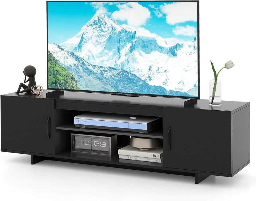 70 Inch TV Stand with Charging Station & Storage Shelves - Media Console