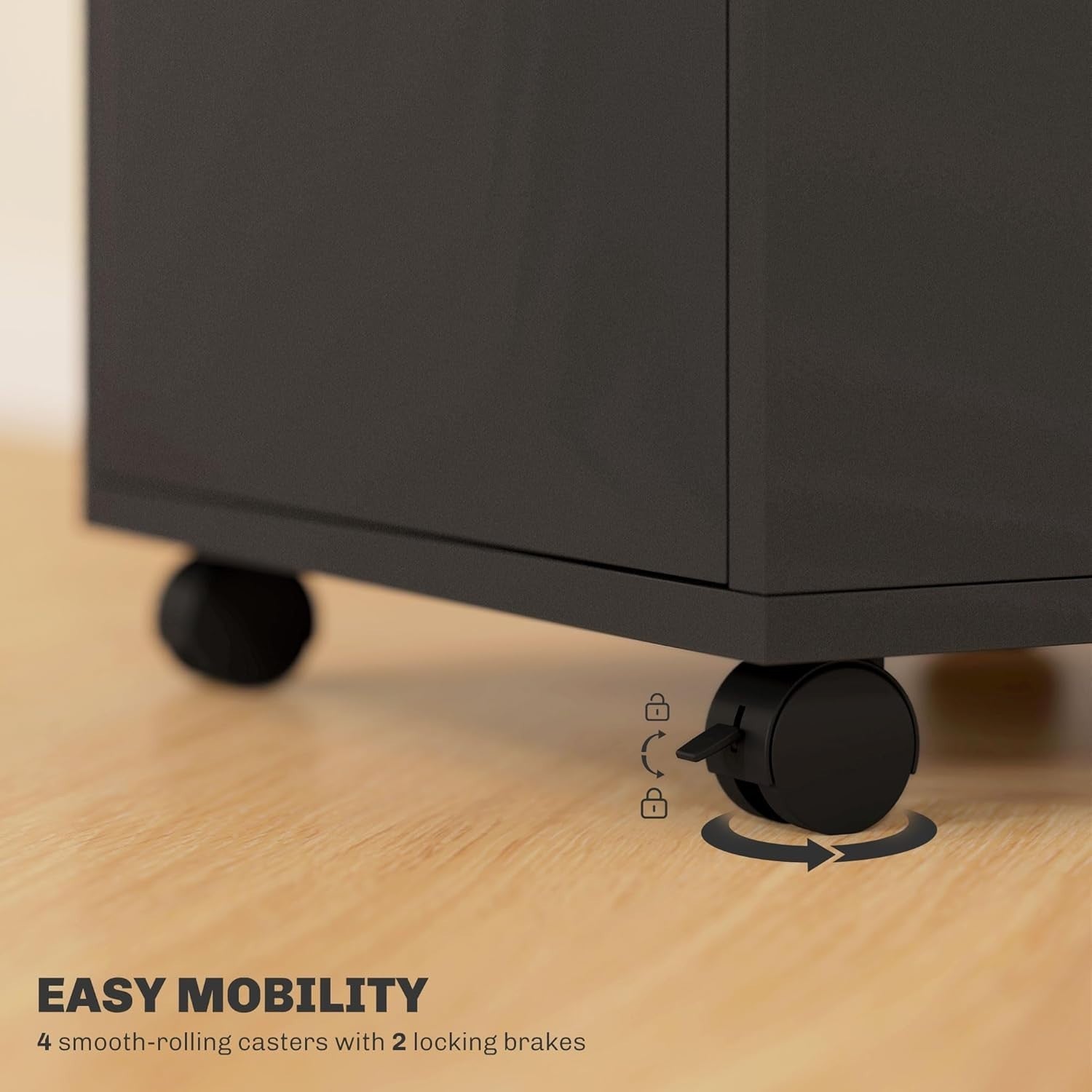 Black Mobile Filing Cabinet with Lockable Drawer & Wheels for Home Office