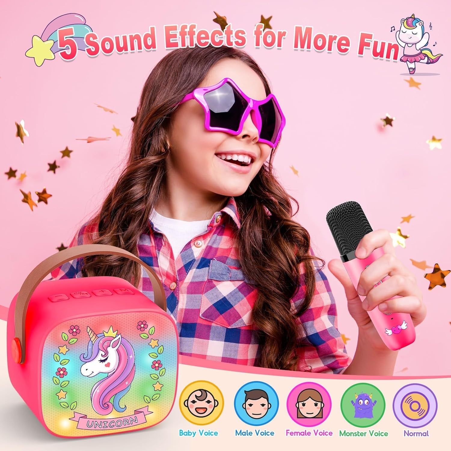 Mini Unicorn Karaoke Machine Kids Bluetooth Speaker 2 Mics