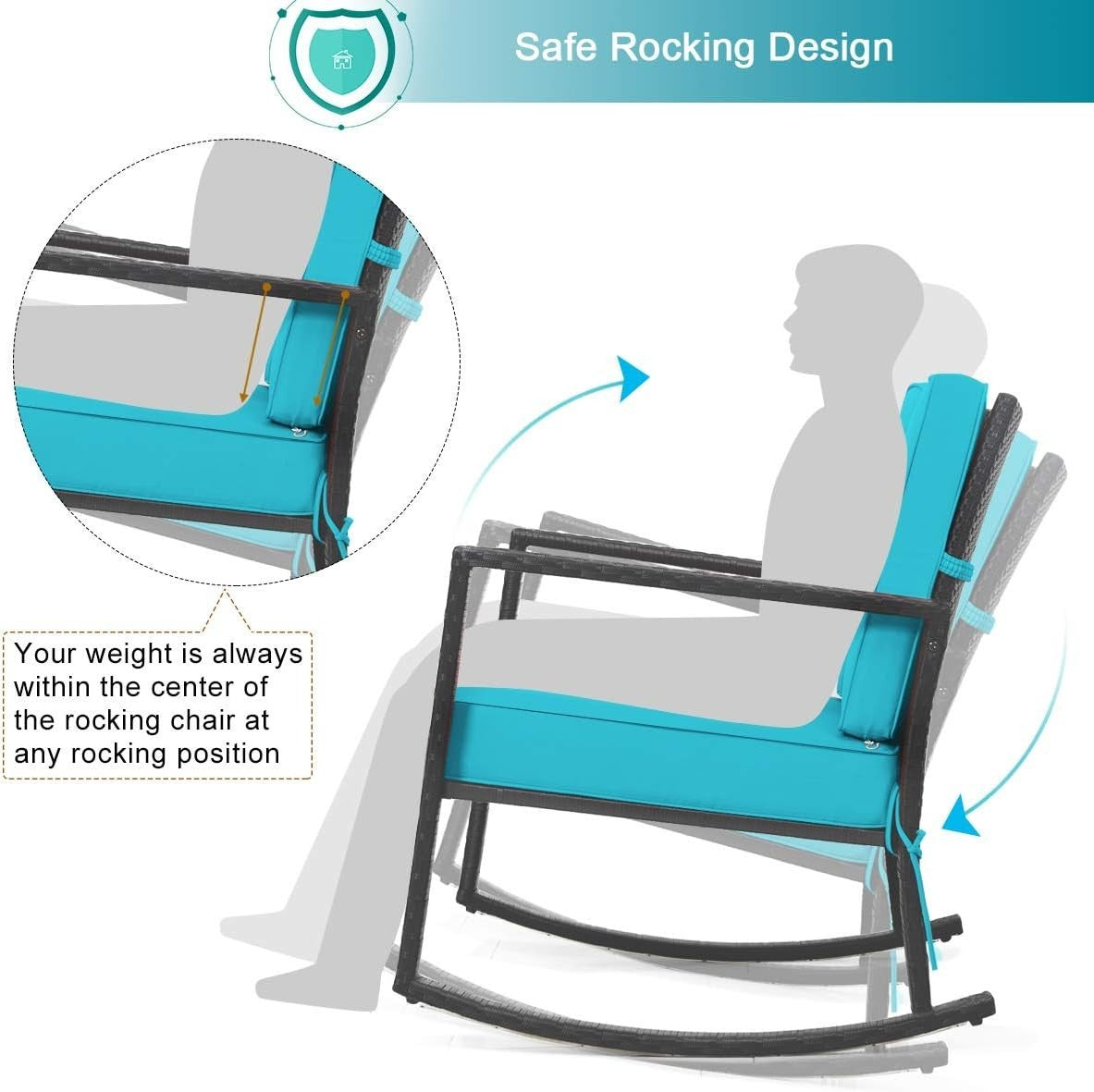 Outdoor Wicker Rocking Chair with Thick Cushions & Armrest for Patio