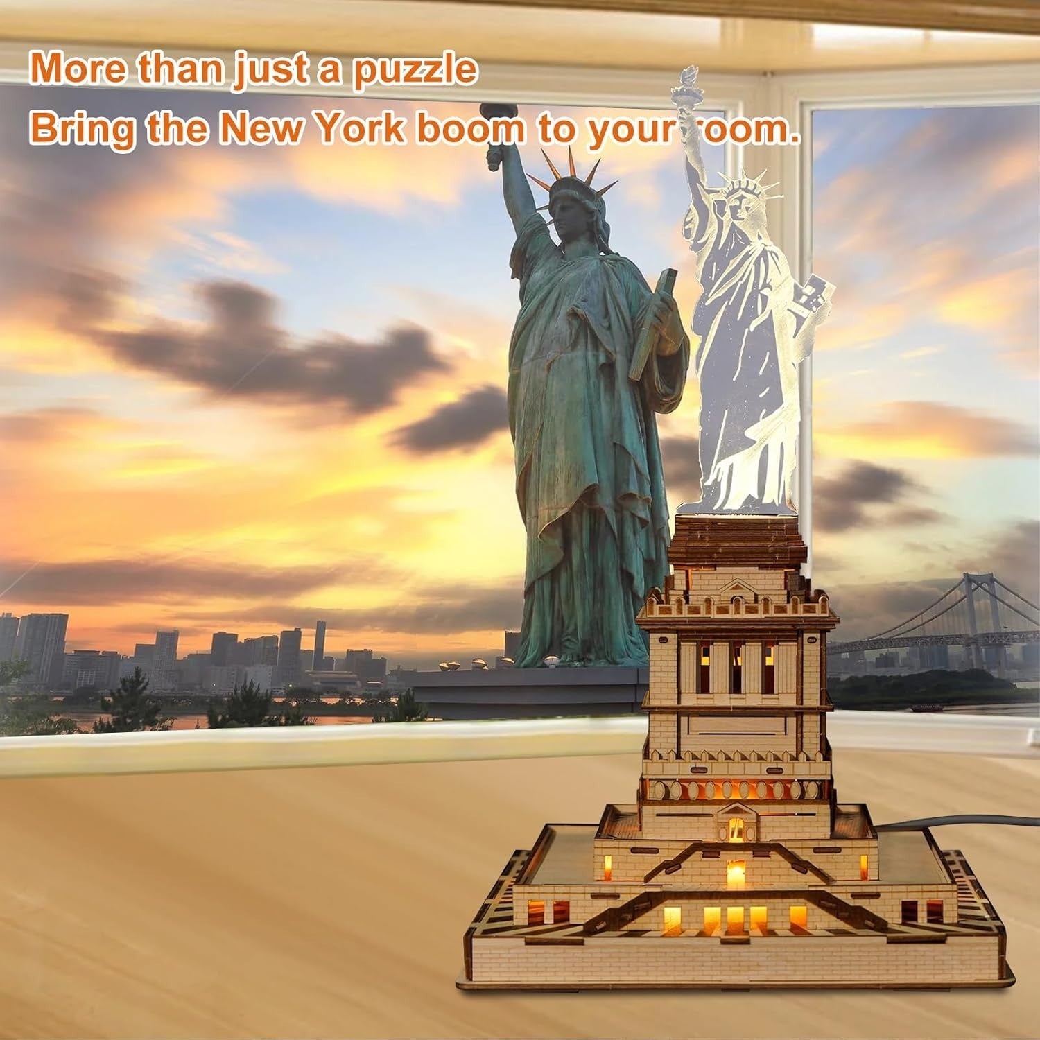 3D Wooden Statue of Liberty Puzzle Model Kit, DIY Craft, Home Decor