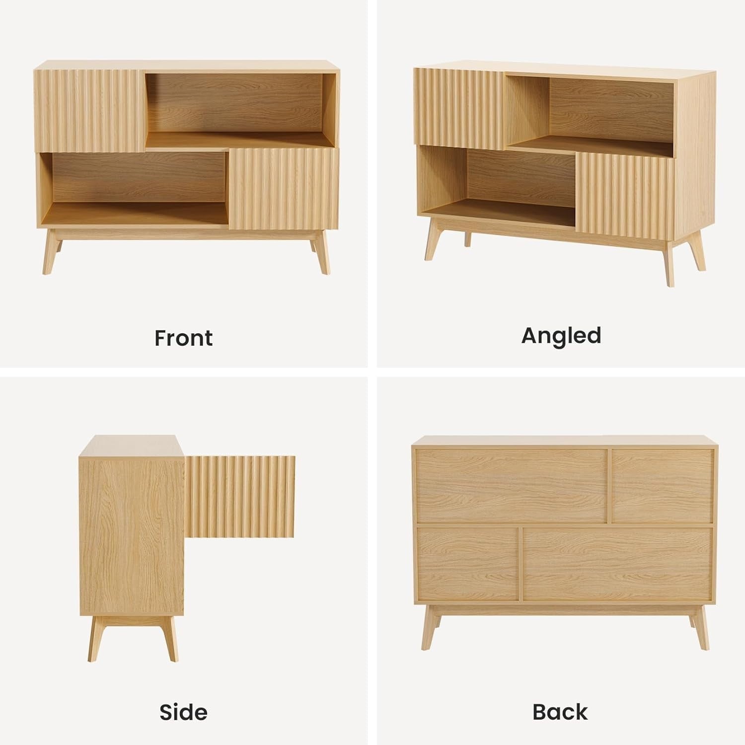 Modern Oak Sideboard Cabinet 100CM Storage Unit with Doors & Open Shelves