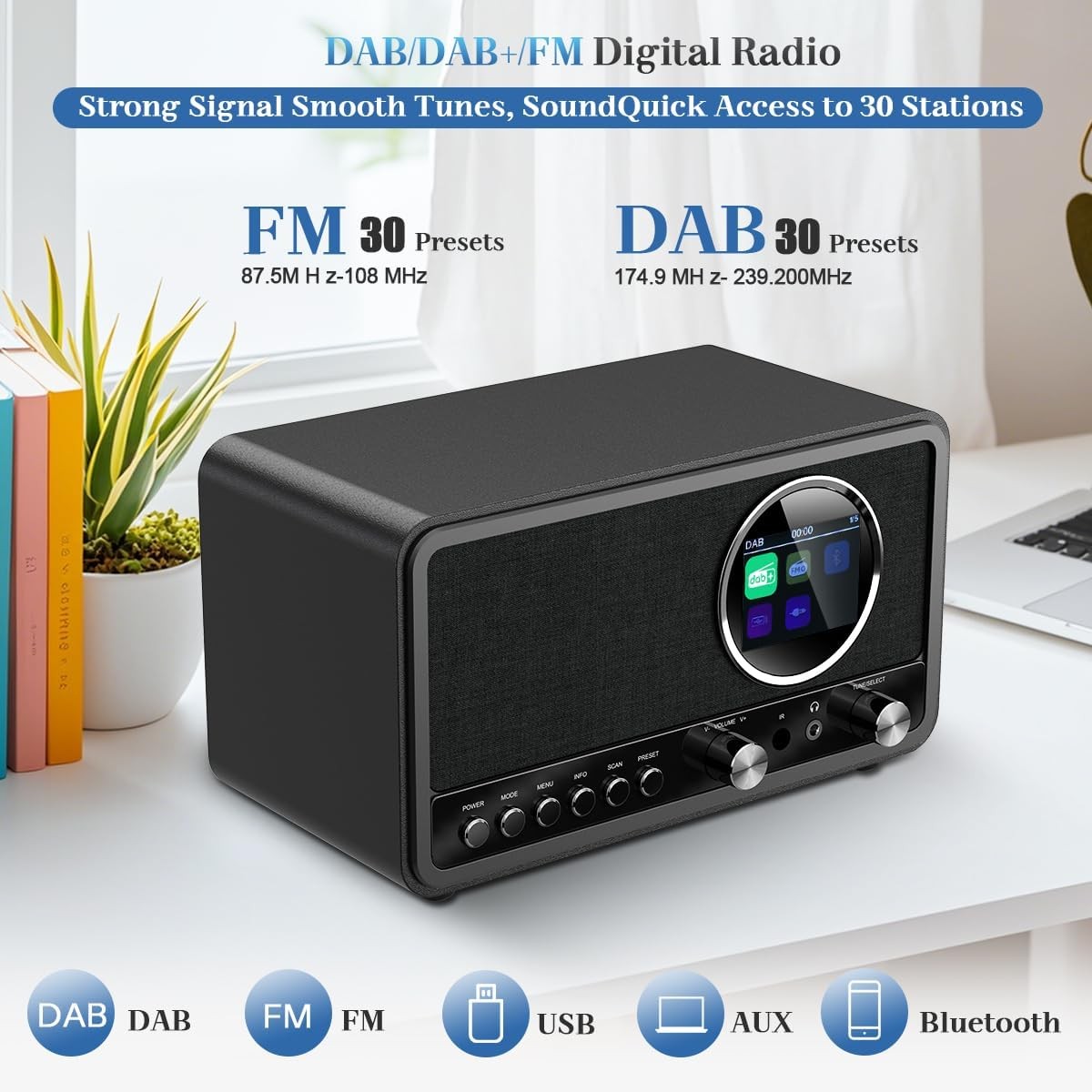 DAB DAB+ FM Digital Radio Bluetooth Alarm Clock Retro Speaker Remote