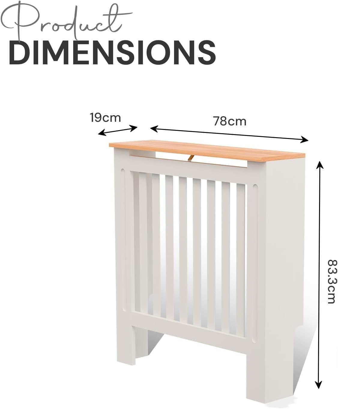Small White Radiator Cover MDF Compact Classic Design with Oak Top Shelf