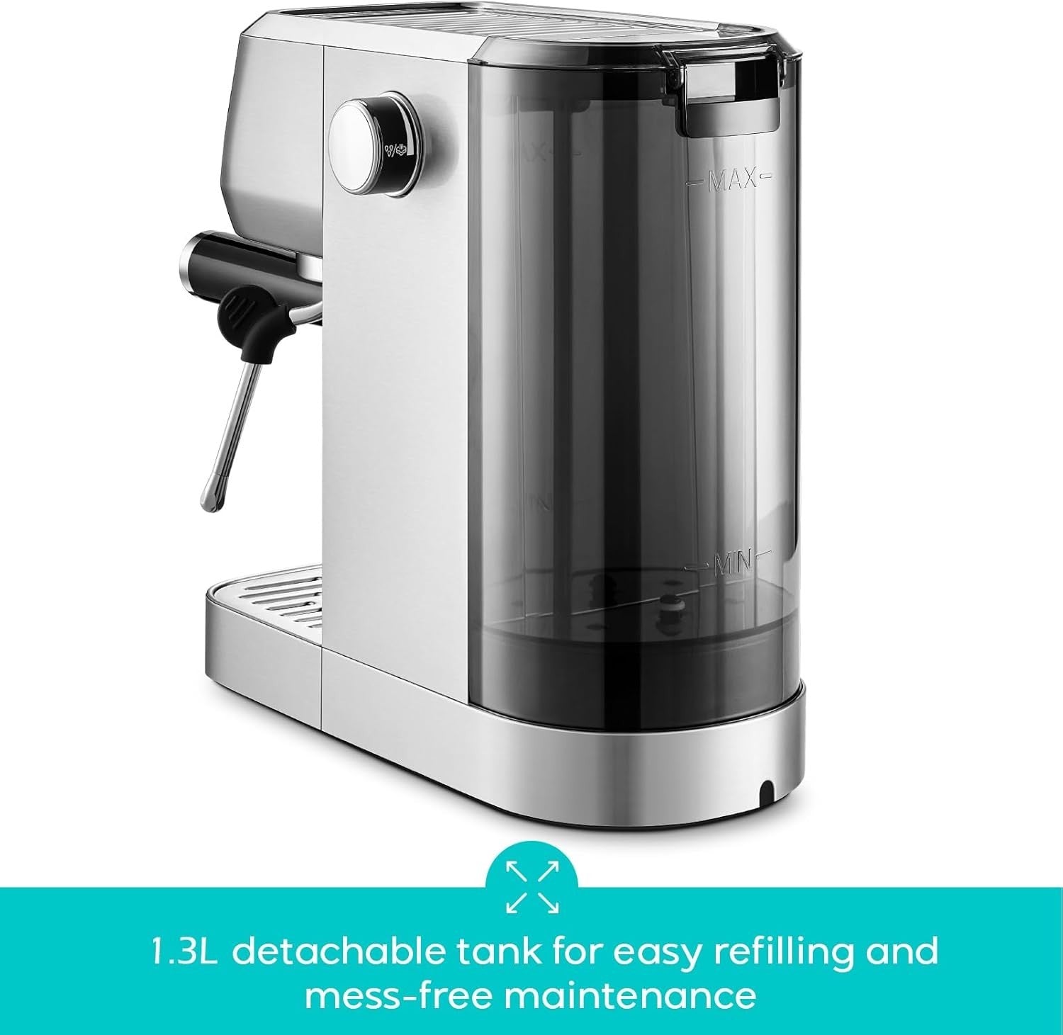 20 Bar Espresso Coffee Machine With Milk Frother, 1.3L Stainless Steel