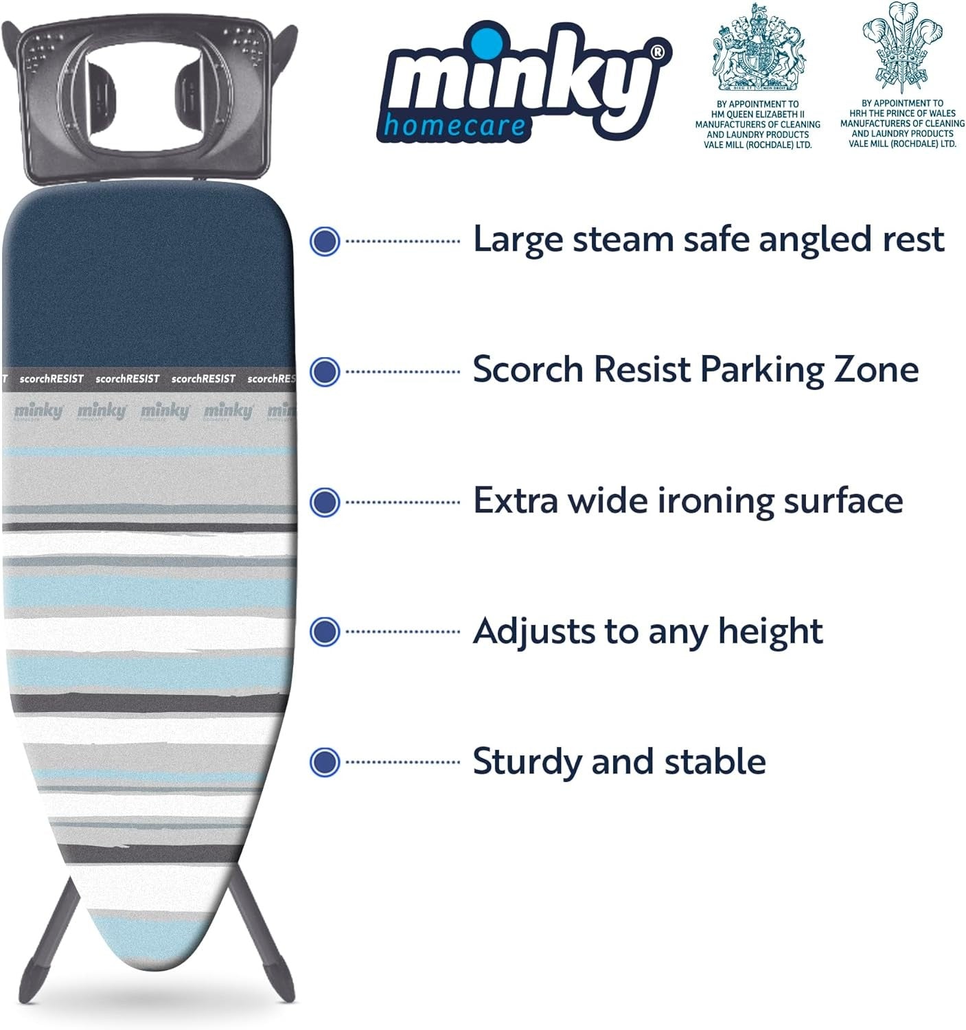 Extra Wide Ironing Board 122x43cm Steam Generator Compatible Adjustable