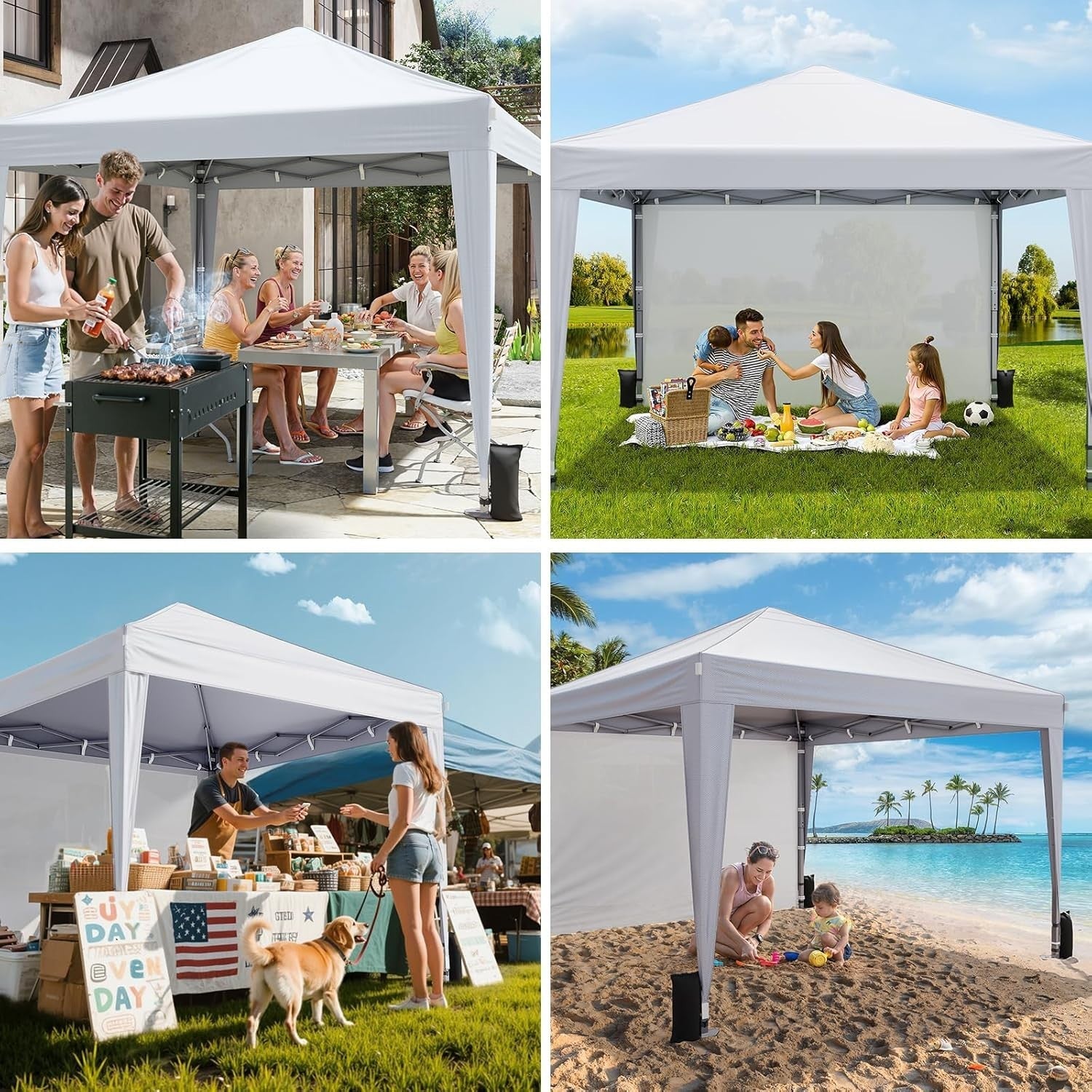 3x3m White Pop-Up Gazebo with Sides Waterproof Steel Frame Party Tent