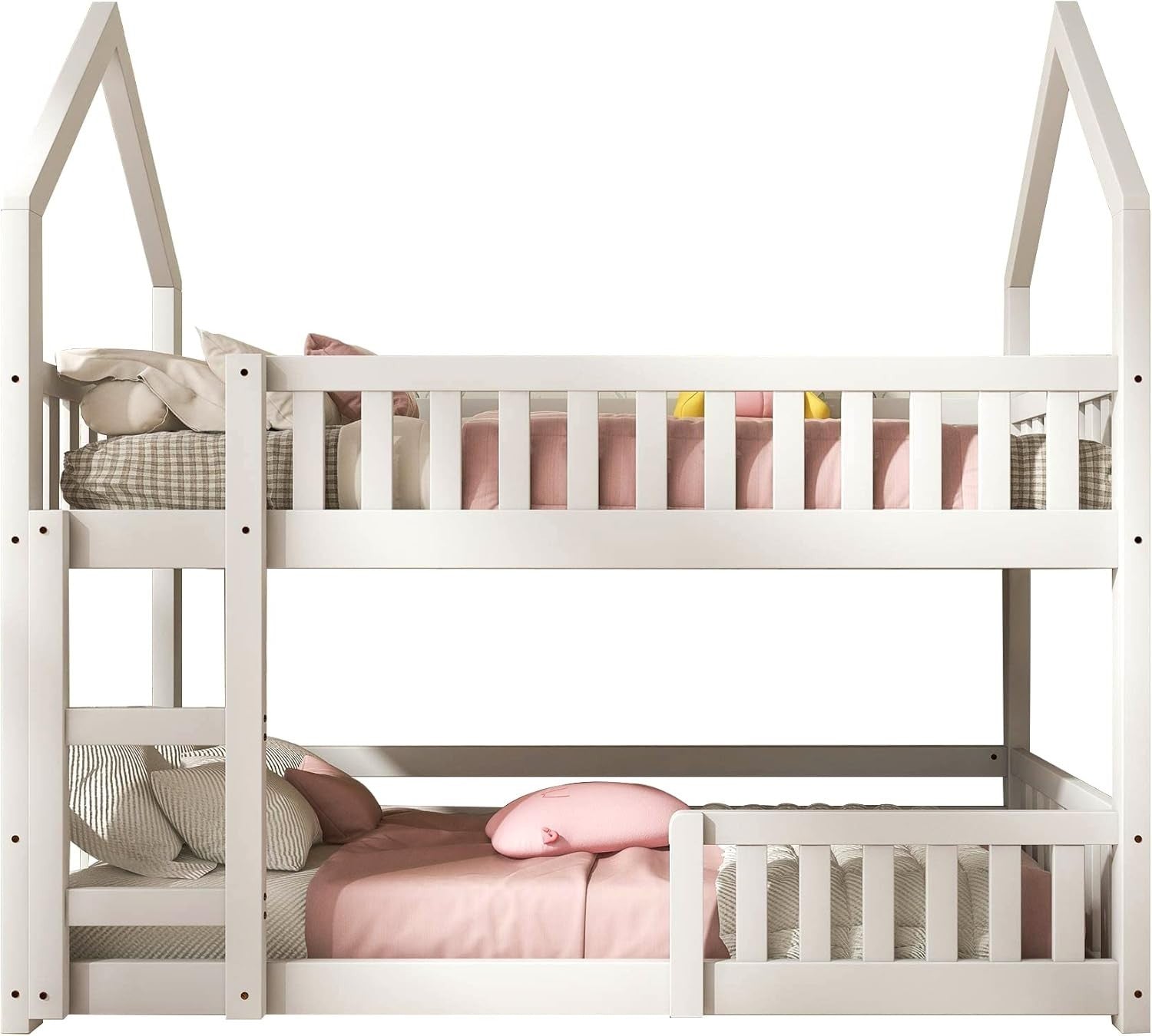 Castle Bunk Bed Kids 3FT Wooden Frame with Ladder Guardrails White