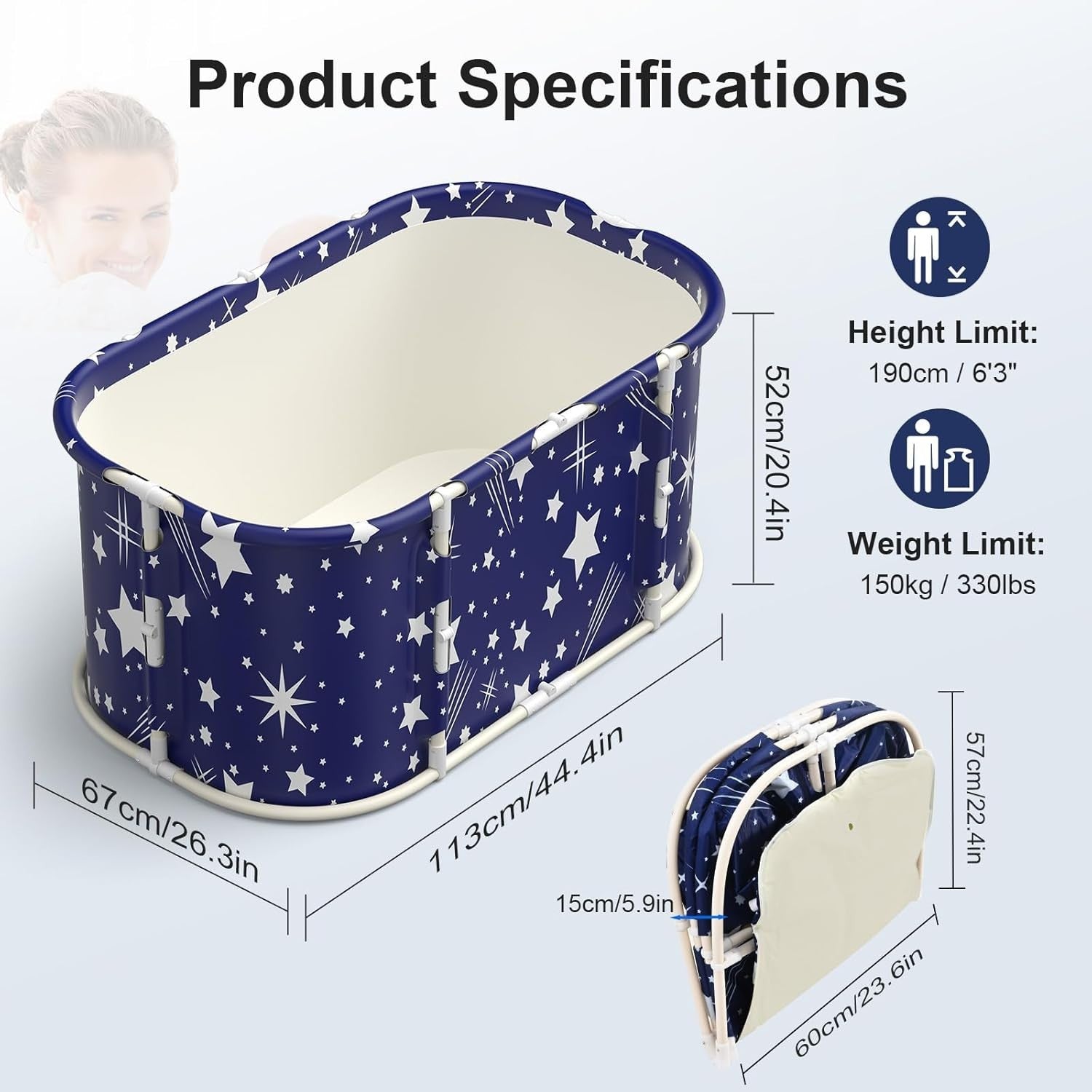 Extra-Large Portable Foldable Bathtub for Adults Spa Hot & Ice Baths