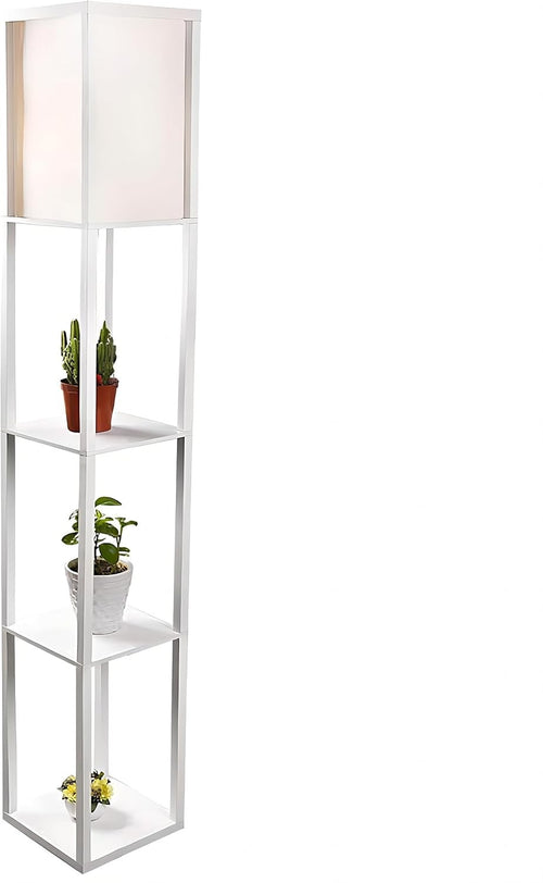 Floor Lamp with Shelves Storage Standing Light Wooden Modern White Tall