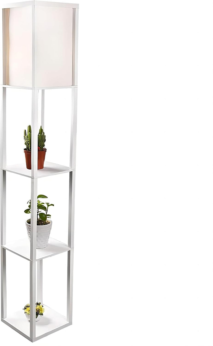 Floor Lamp with Shelves Storage Standing Light Wooden Modern White Tall