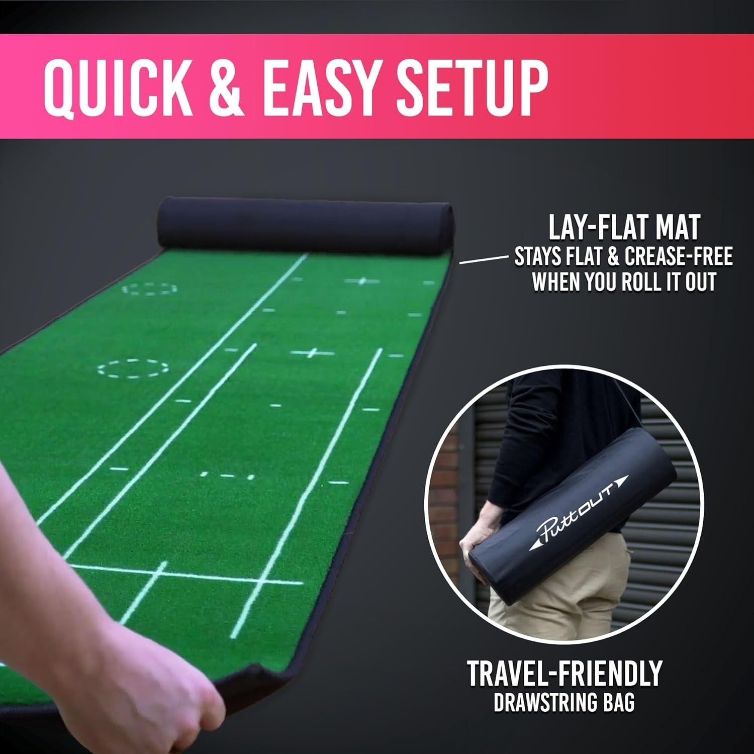 Large Golf Putting Mat Indoor Practice Trainer Alignment Lines Home Office
