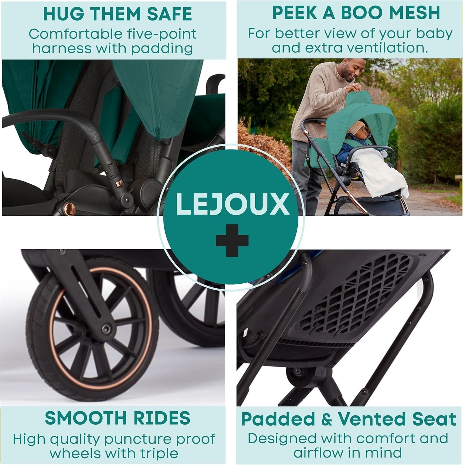 Baby Pushchair Reclining Seat Smooth Suspension Compact Stroller Green