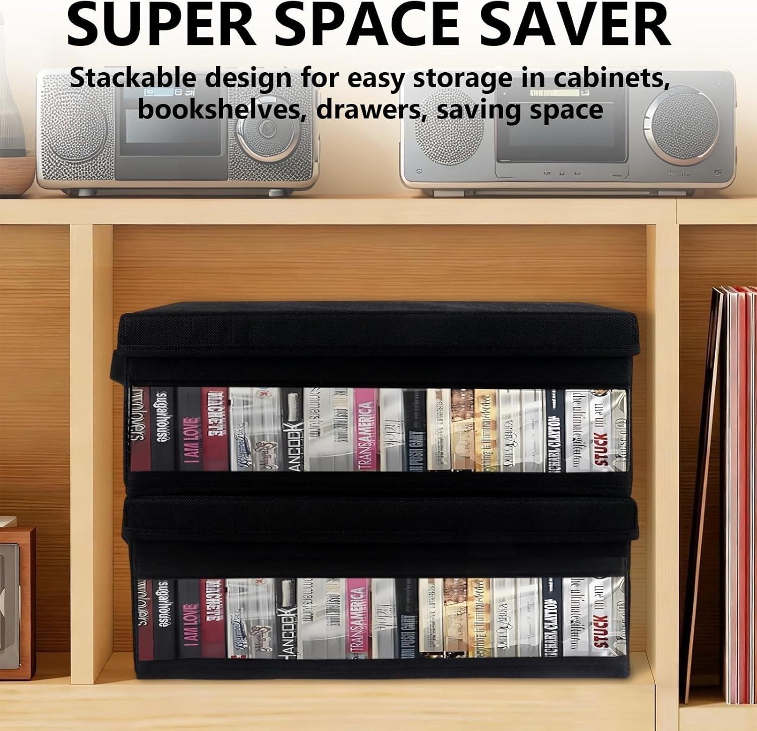 4 Pack CD Storage Boxes with Lids Stackable Organizer Holds 240 CDs