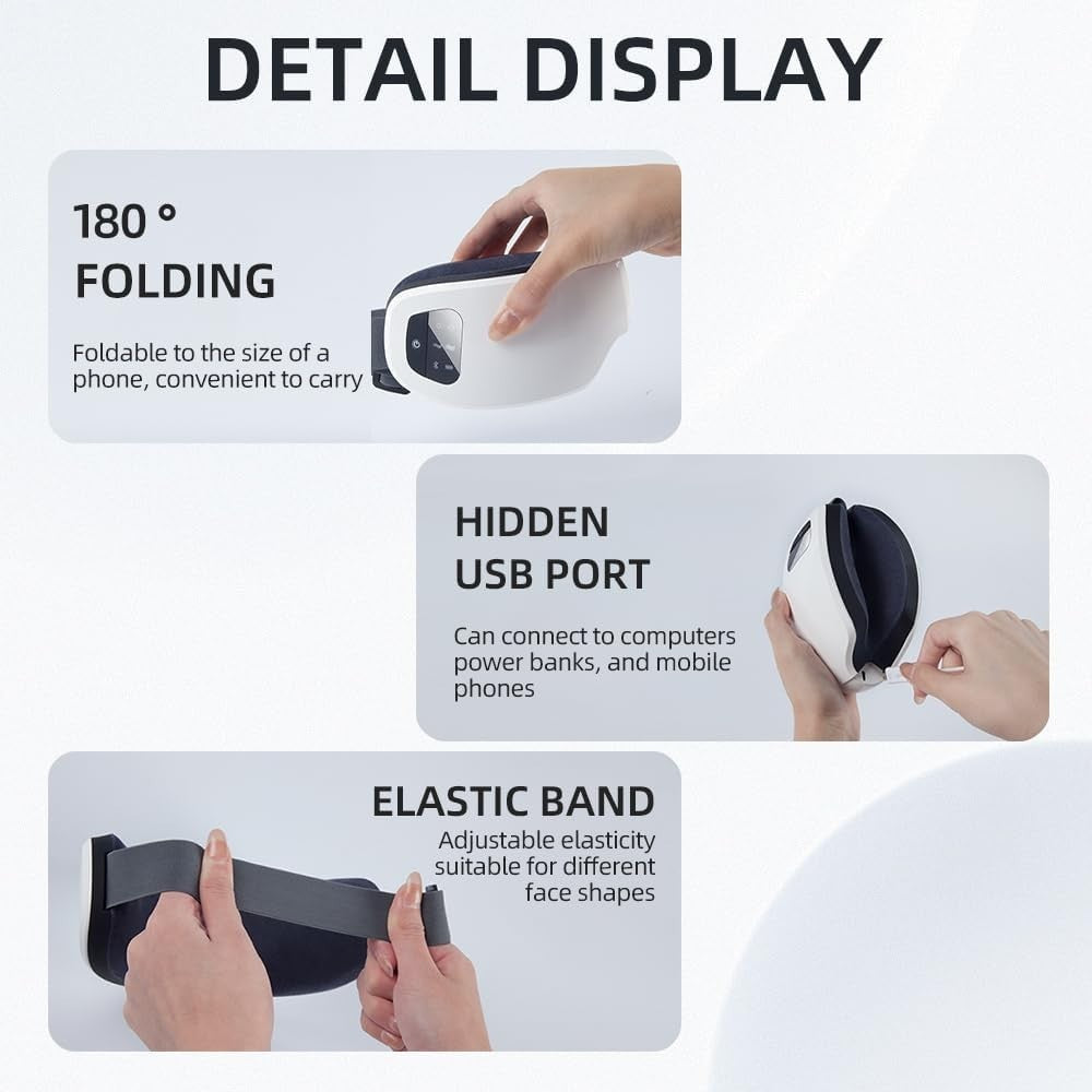 Heated Eye Massager Bluetooth 5 Modes Foldable Mask