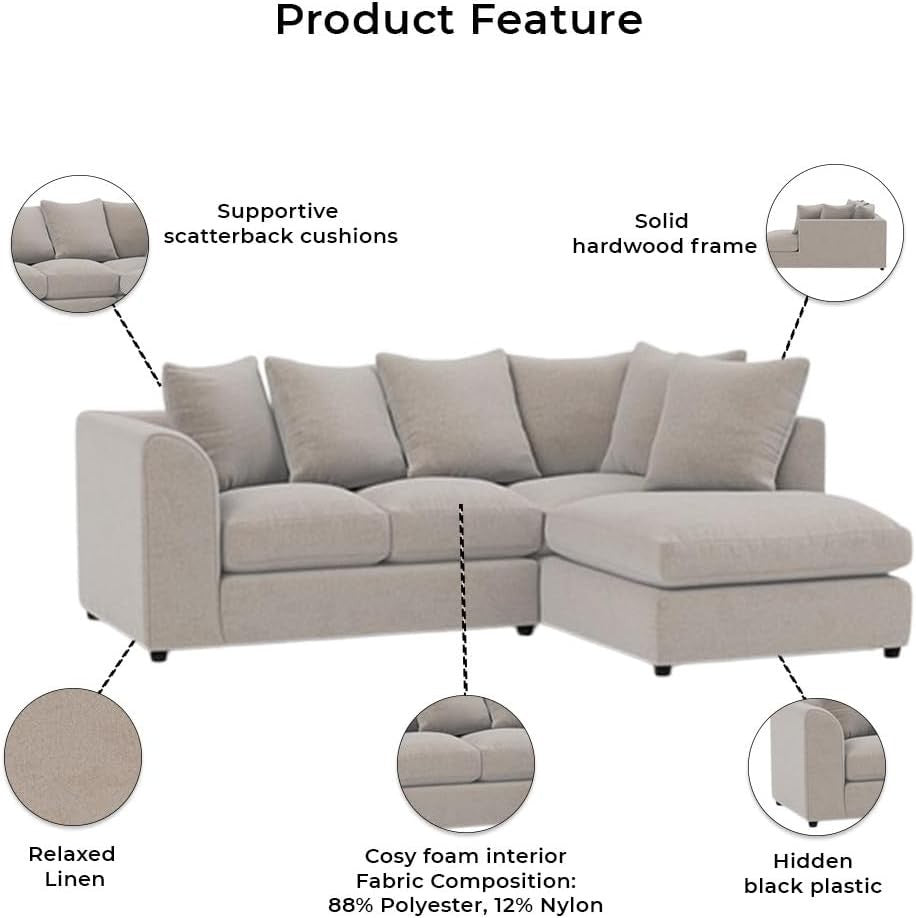 Cream L Shaped 4 Seater Modular Sofa – Space-Saving Right Hand Corner Couch