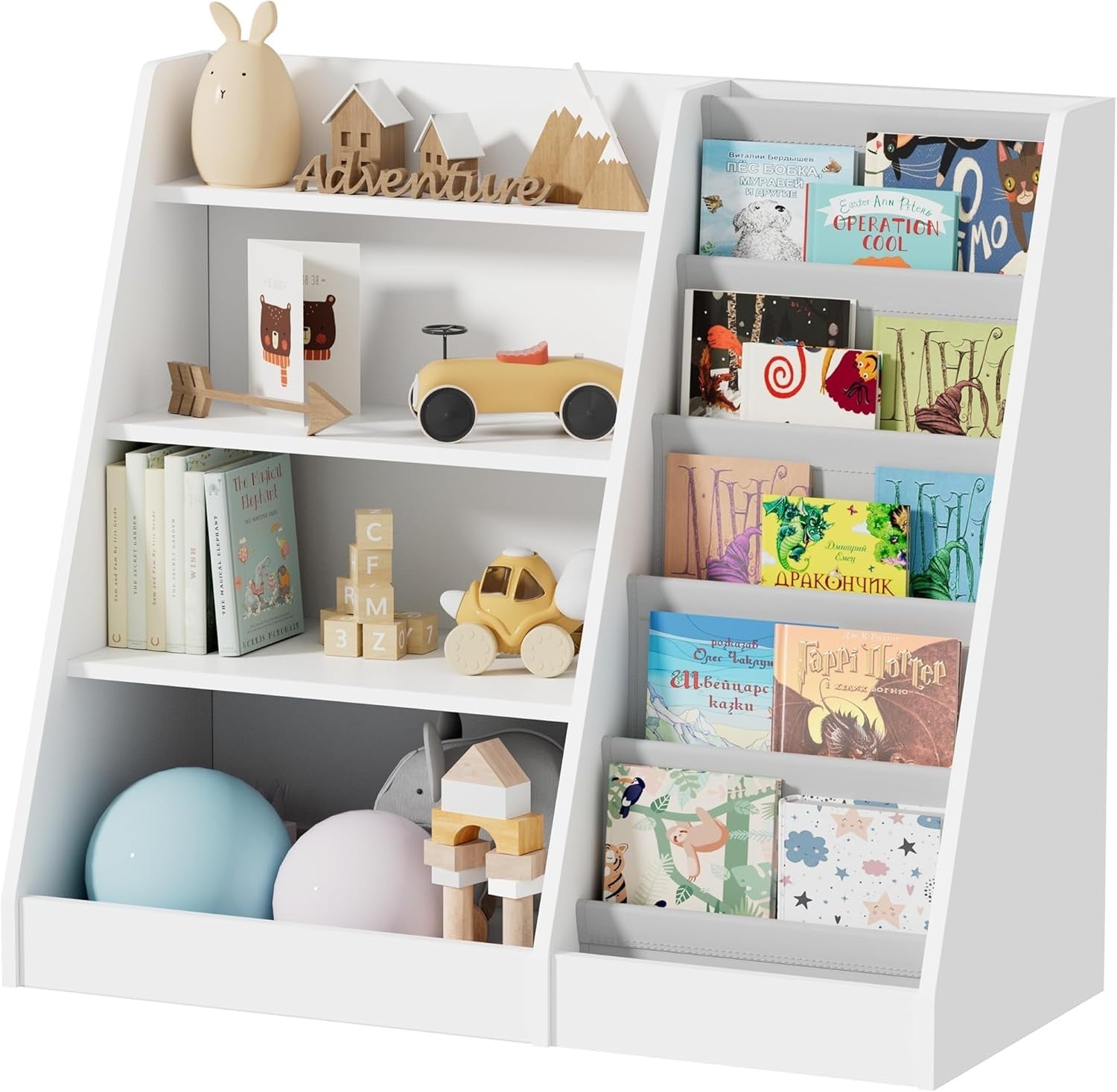 4-Tier Kids Bookshelf Wooden Storage Unit White 90x40x80cm Child Safe