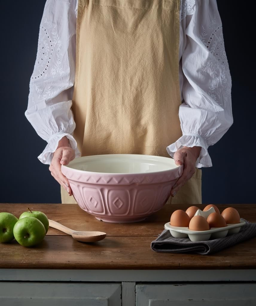Pink Ceramic Mixing Bowl 4L Earthenware Baking Bowl