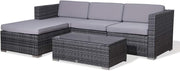 Grey Rattan Garden Sofa Set 5-Piece Outdoor Lounge Patio Furniture Cushions