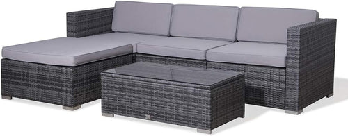 Grey Rattan Garden Sofa Set 5-Piece Outdoor Lounge Patio Furniture Cushions