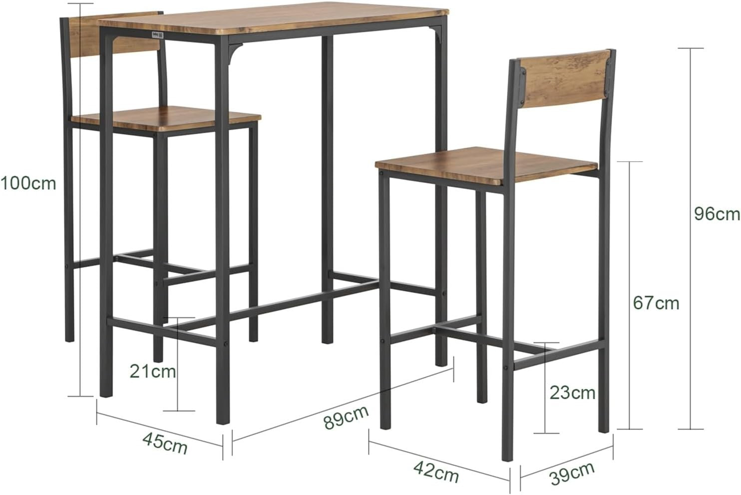 3 Pieces Bar Table Set with 2 Stools Modern High Dining Breakfast Furniture