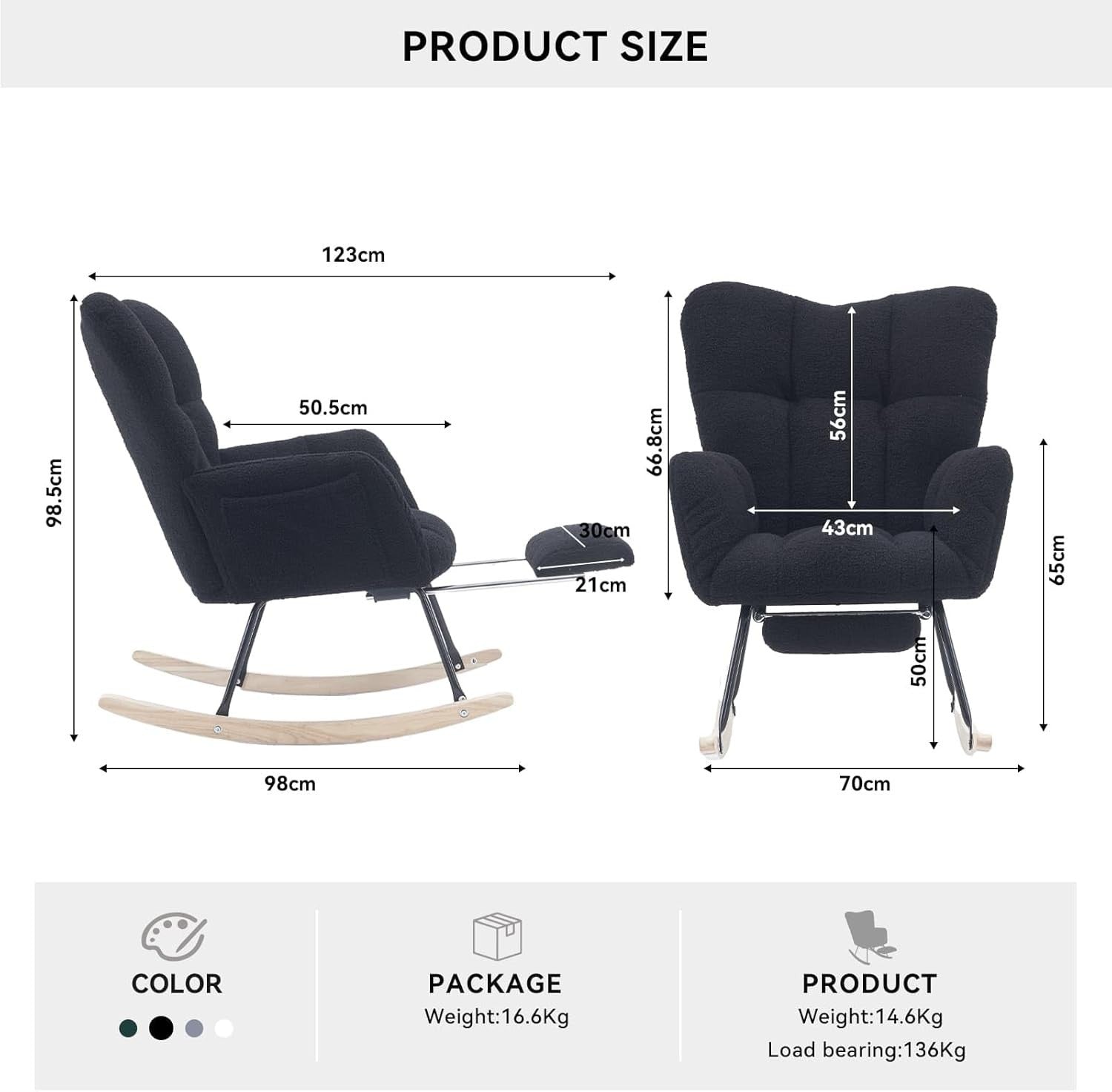 Ergonomic Nursing Rocking Chair with Footstool, Cozy High Back Armchair