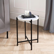 Round White Marble Top Side Table Small Coffee End Table for Living Room