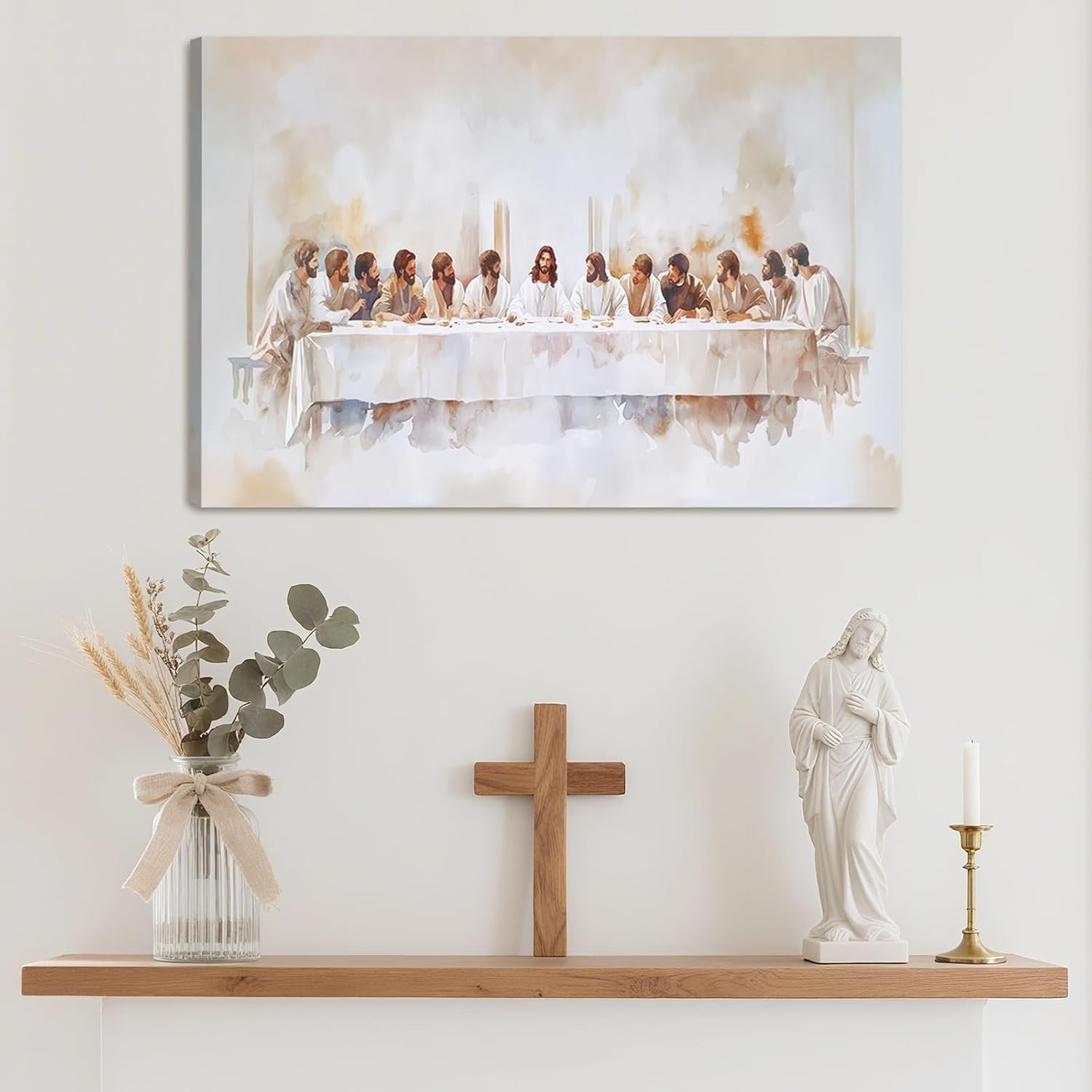 Christian Last Supper Canvas Wall Art Framed Religious Decor 59x39cm