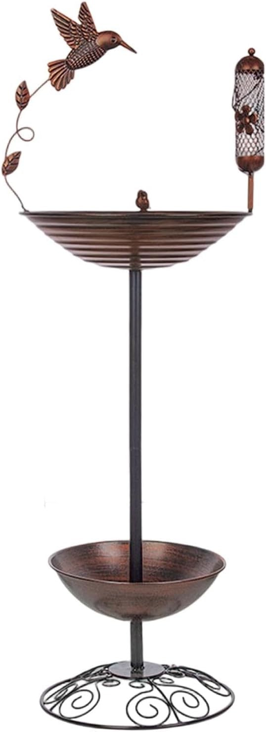 Metal Bird Bath Feeder Outdoor Garden Decor Weatherproof Iron Stand