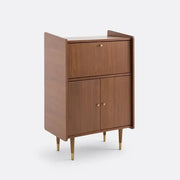 Mid-Century Walnut Bar Cabinet with Flap & Soft-Close Doors