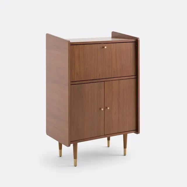 Mid-Century Walnut Bar Cabinet with Flap & Soft-Close Doors
