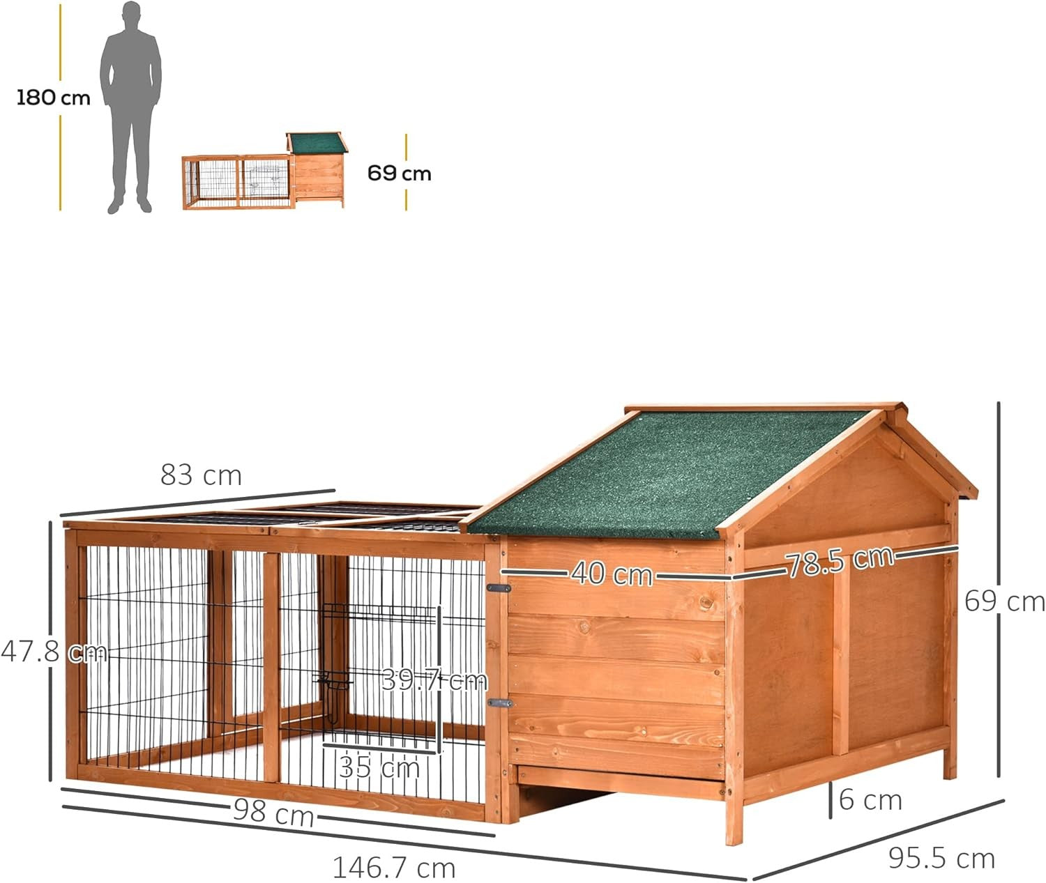 Large Wooden Rabbit Hutch Outdoor Run Weatherproof Guinea Pig Cage