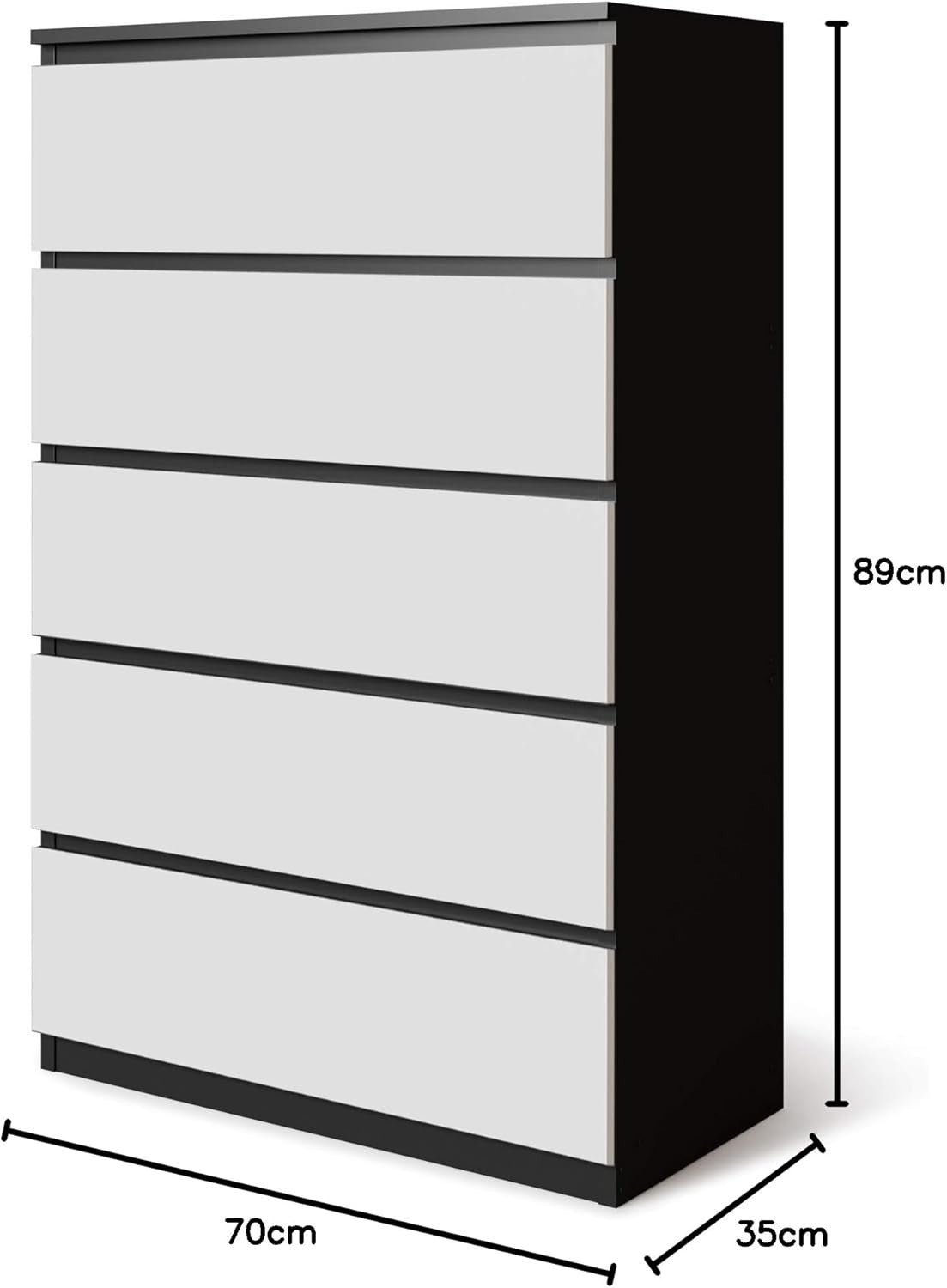 Contemporary 5-Drawer Wooden Chest Cabinet No Handles | Oak & White Finish