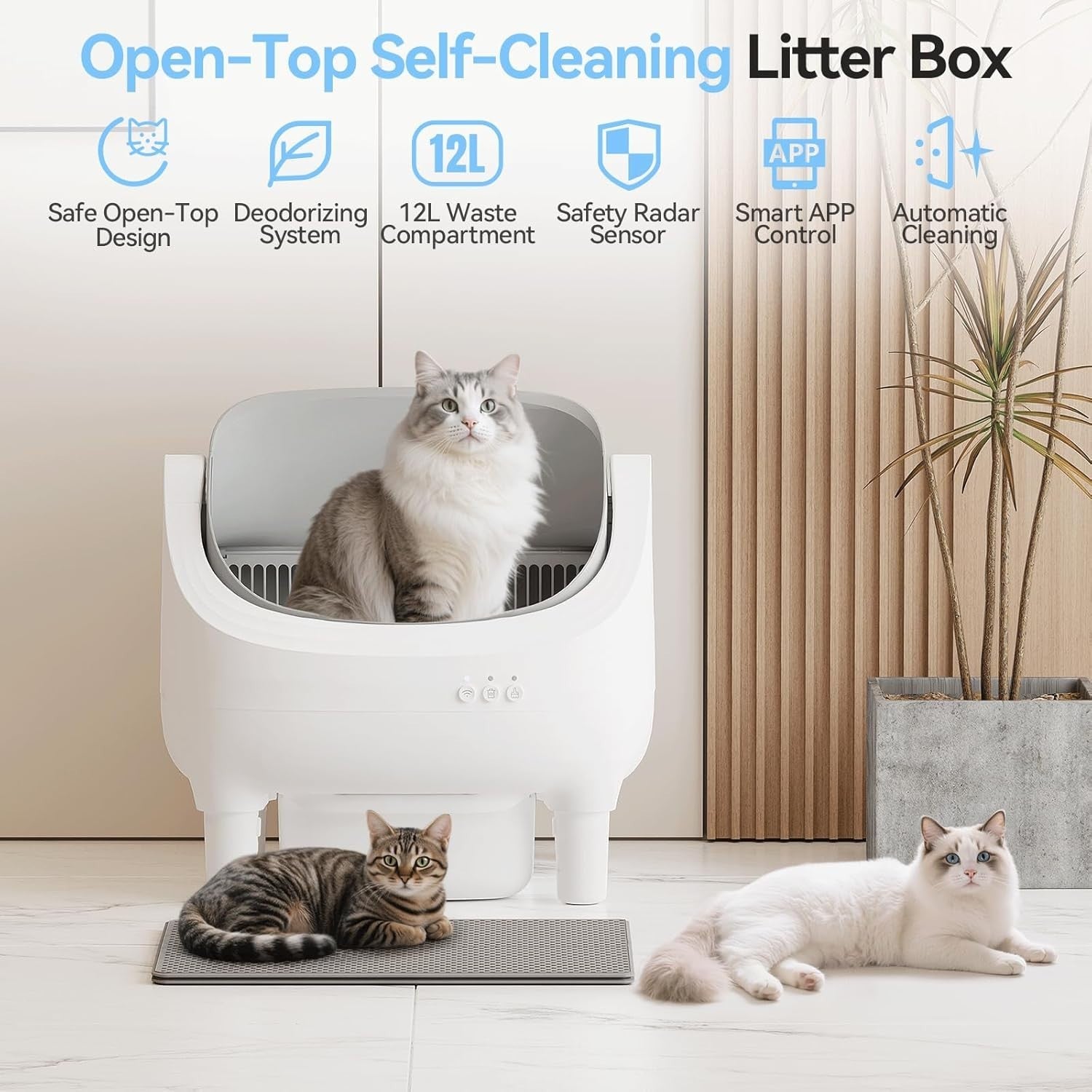 90L Smart Cat Litter Robot App Control Auto Cleaning Multi Cat Tray