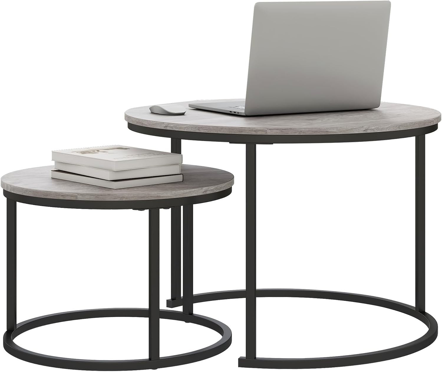 Space Saving Nesting Coffee Table Set Metal Legs Black/Grey End Side Desk