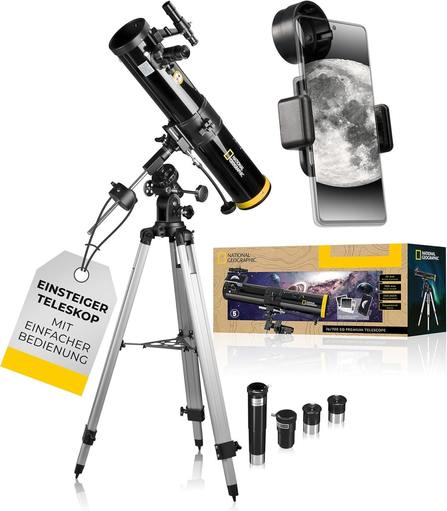 Beginner Reflector Telescope 76mm 23X-262X Astronomy Kit EQ Mount Tripod