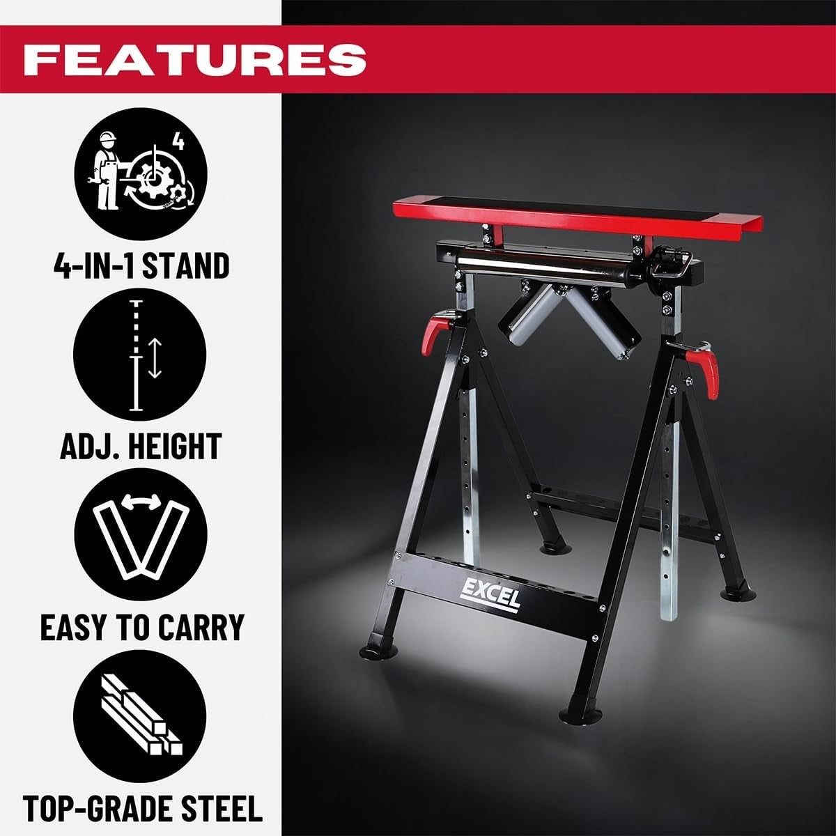 4in1 Adjustable Roller Stand Workbench Support Heavy Duty 200kg Folding