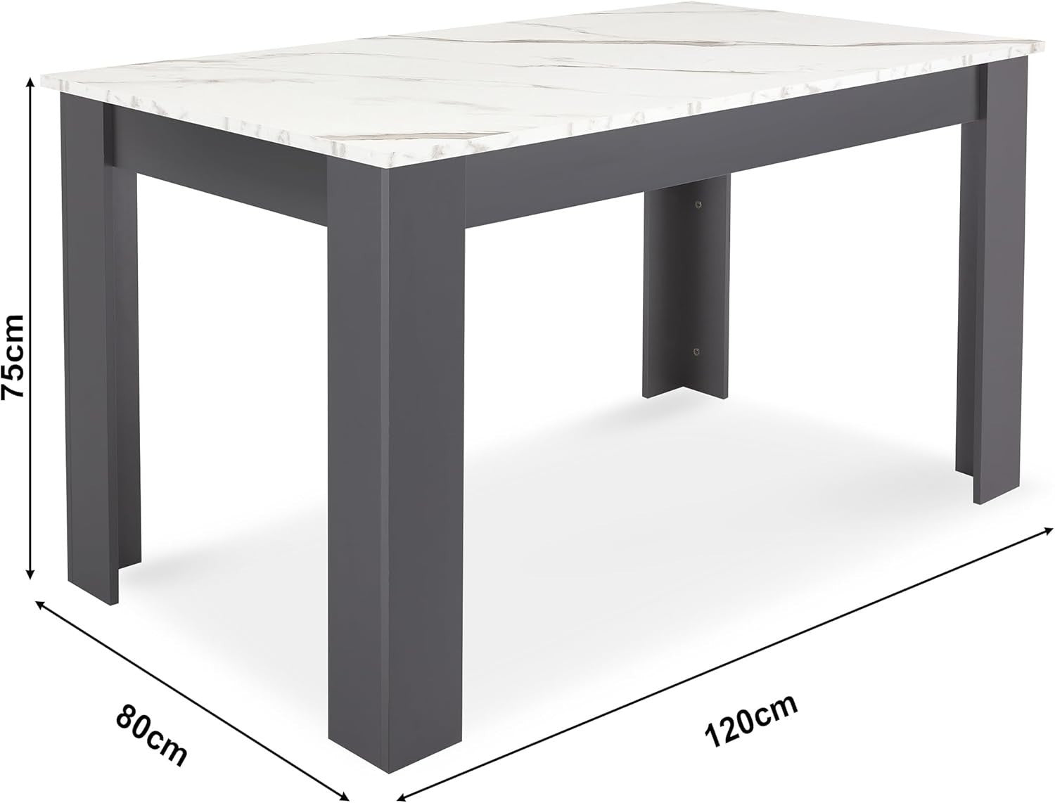 Modern Marble White Dining Table Set with 4 PU Leather Chairs 120x80cm