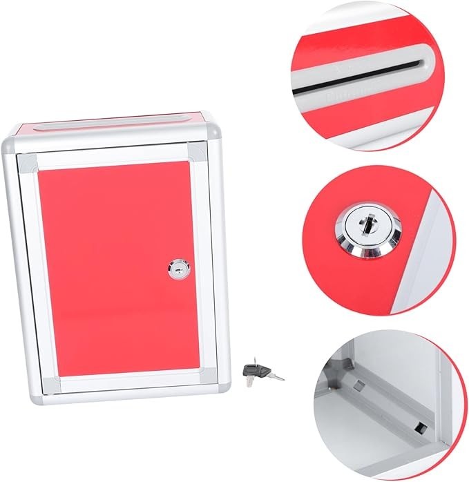 Lockable Red Suggestion Box – Wall Mount Mailbox for Letters, Complaints & Cards