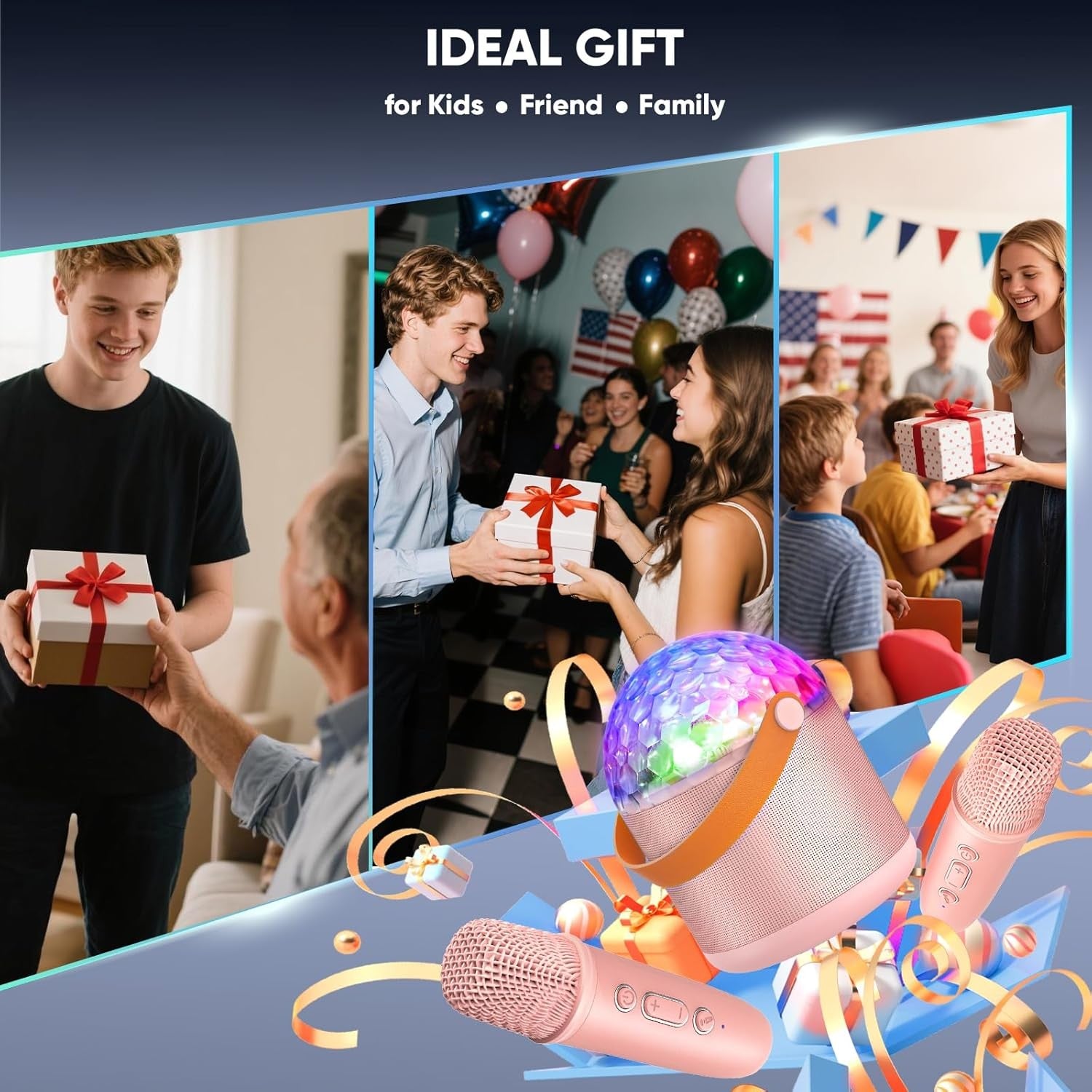 Girls Karaoke Machine with 2 Mics LED Party Speaker Gift