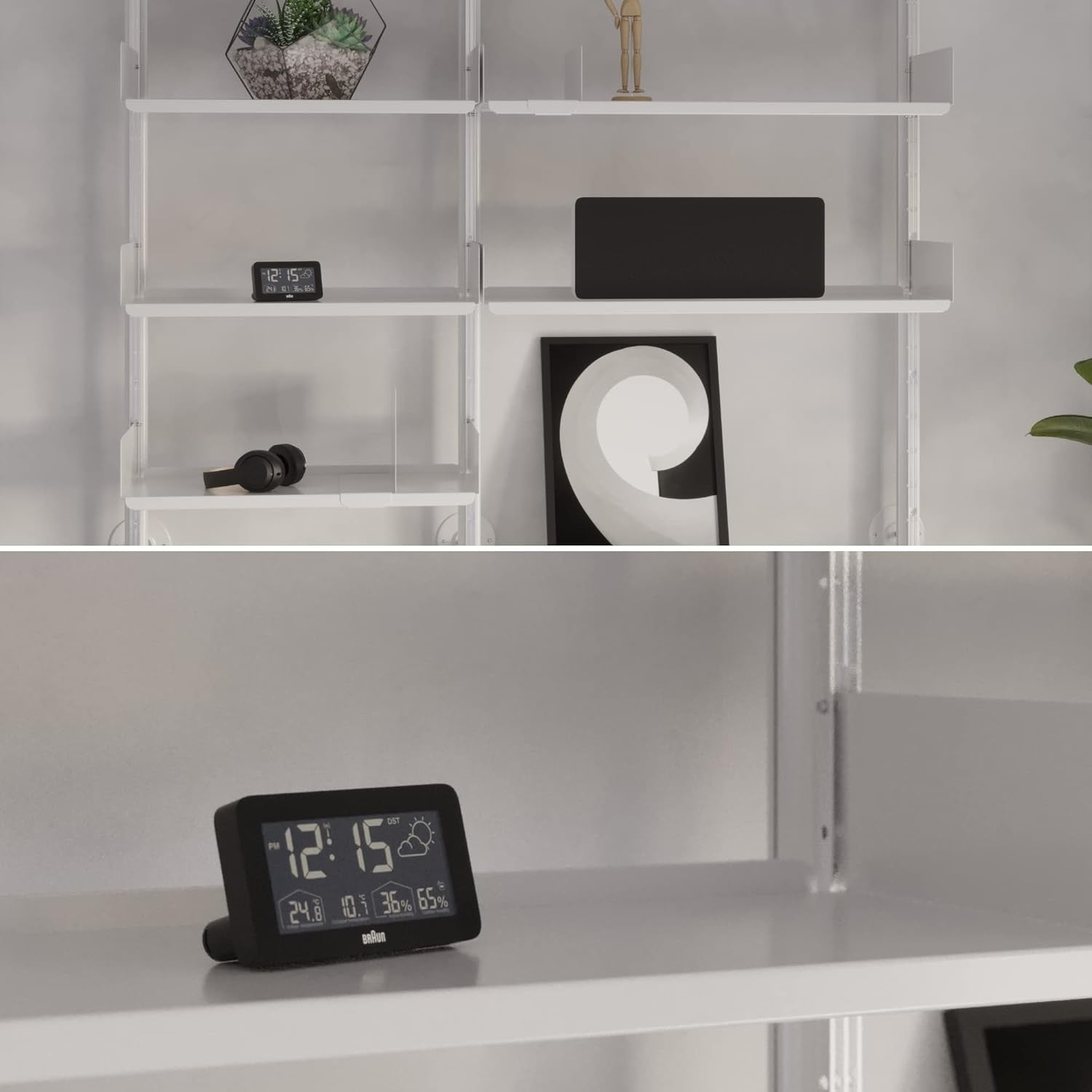 Black Digital Weather Station Clock Indoor Outdoor Temp Humidity Forecast