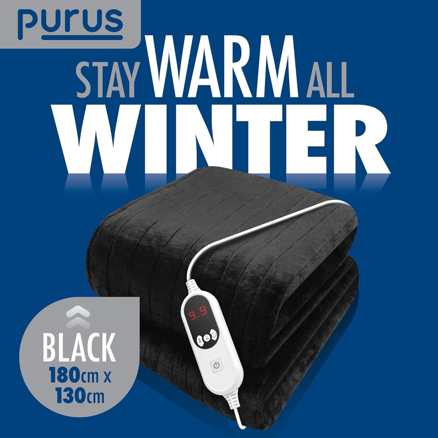 Electric Heated Throw Blanket XL 9 Heat Settings Timer Washable Black