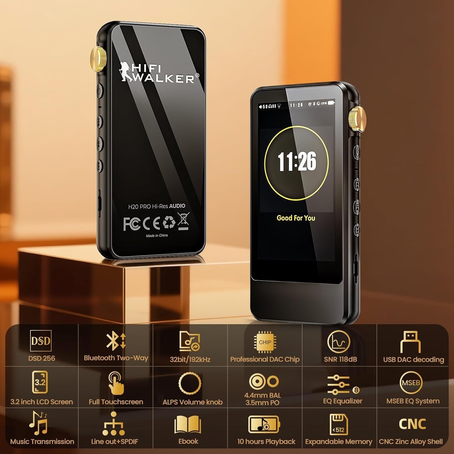 Hi-Res MP3 Player 3.2" Touch Screen Bluetooth Dual DAC 128GB Audio Device