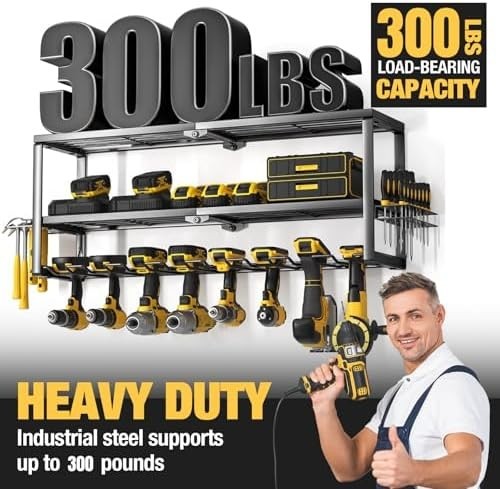 Heavy-Duty Wall-Mounted Tool Rack 82.6x21x33cm 8-Slot Drill Organizer