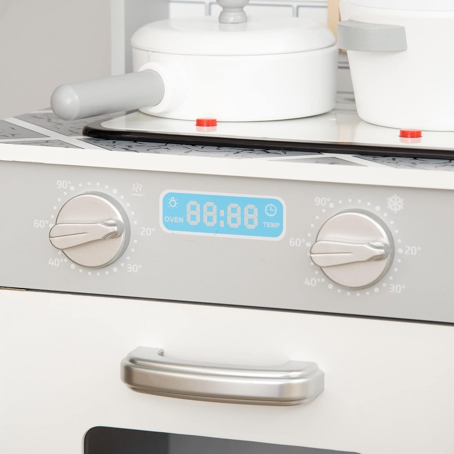Kids Wooden Play Kitchen Lights Sounds Ice Maker Grey Toy Set