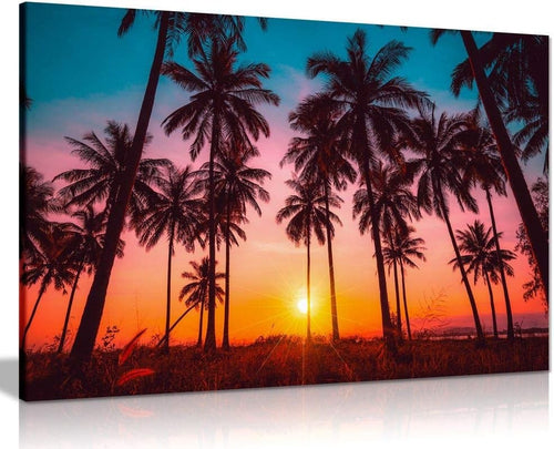 Palm Tree Sunset Beach Canvas Wall Art Tropical Ocean Picture Living Room 18x12