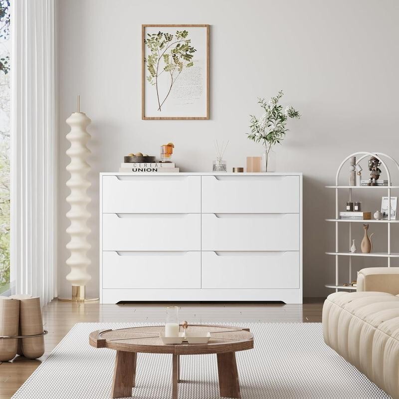White Chest of Drawers 6 Drawer Bedroom Storage Units Set of 2 Modern