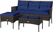 4 Seater Rattan Garden Sofa Set Corner Lounge Table Stool Cushioned